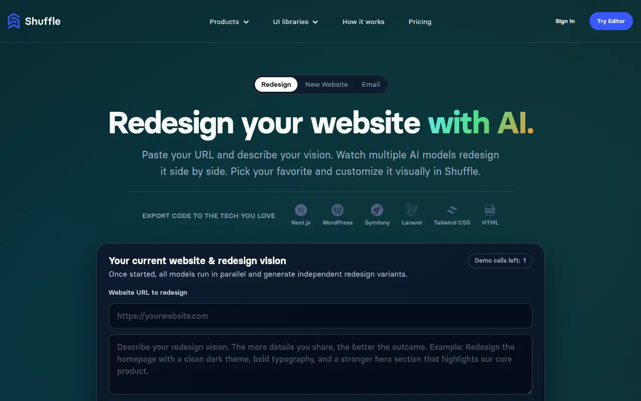 AI Website Redesign by Shuffle