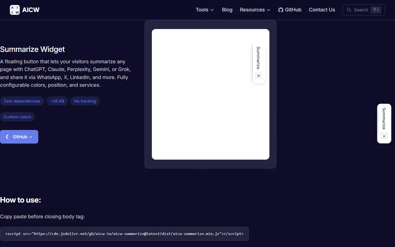 AICW Summarize Widget