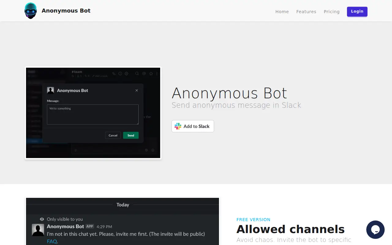 Anonymous Bot for Slack