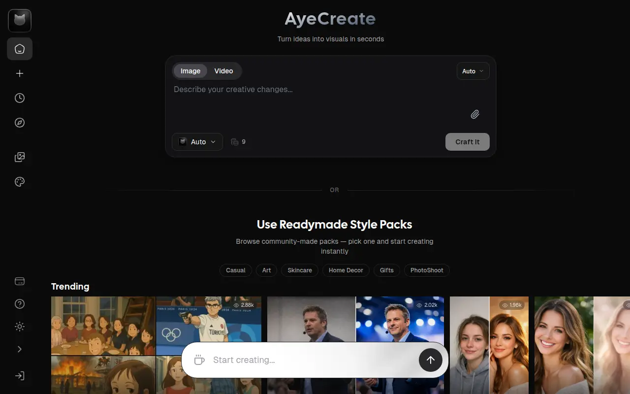 AyeCreate.ai - AI Studio (2.4k+ users and growing)