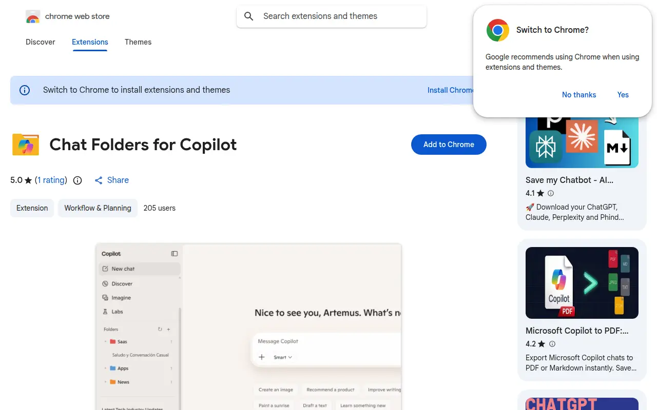 Chat Folders for Copilot
