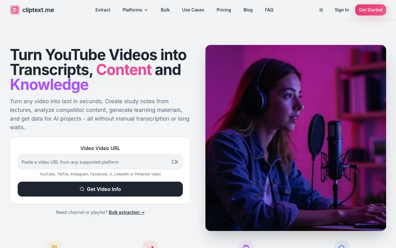 Cliptext.me - Turn video and audio into clean, ready-to-use text in seconds
