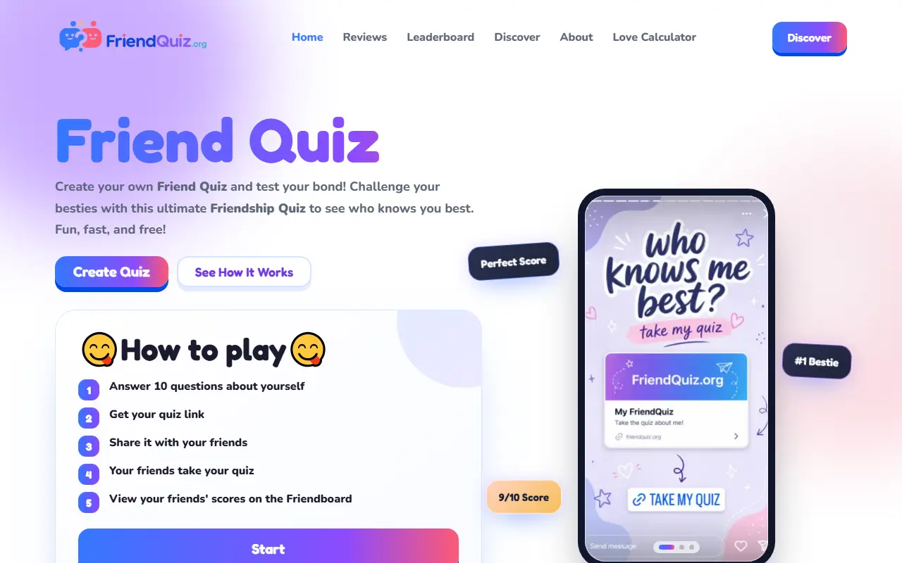 FriendQuiz Viral Quiz Platform