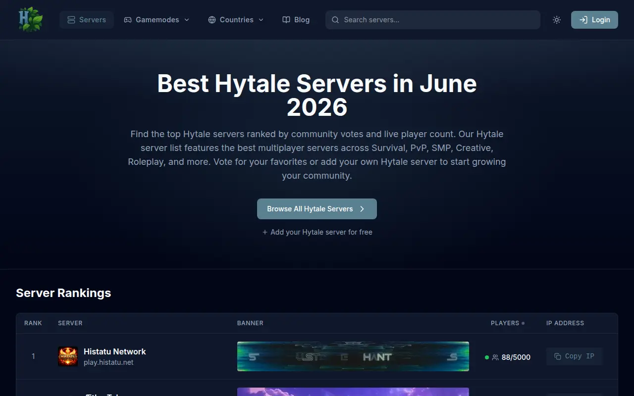 Hyvote.org - Hytale Server List