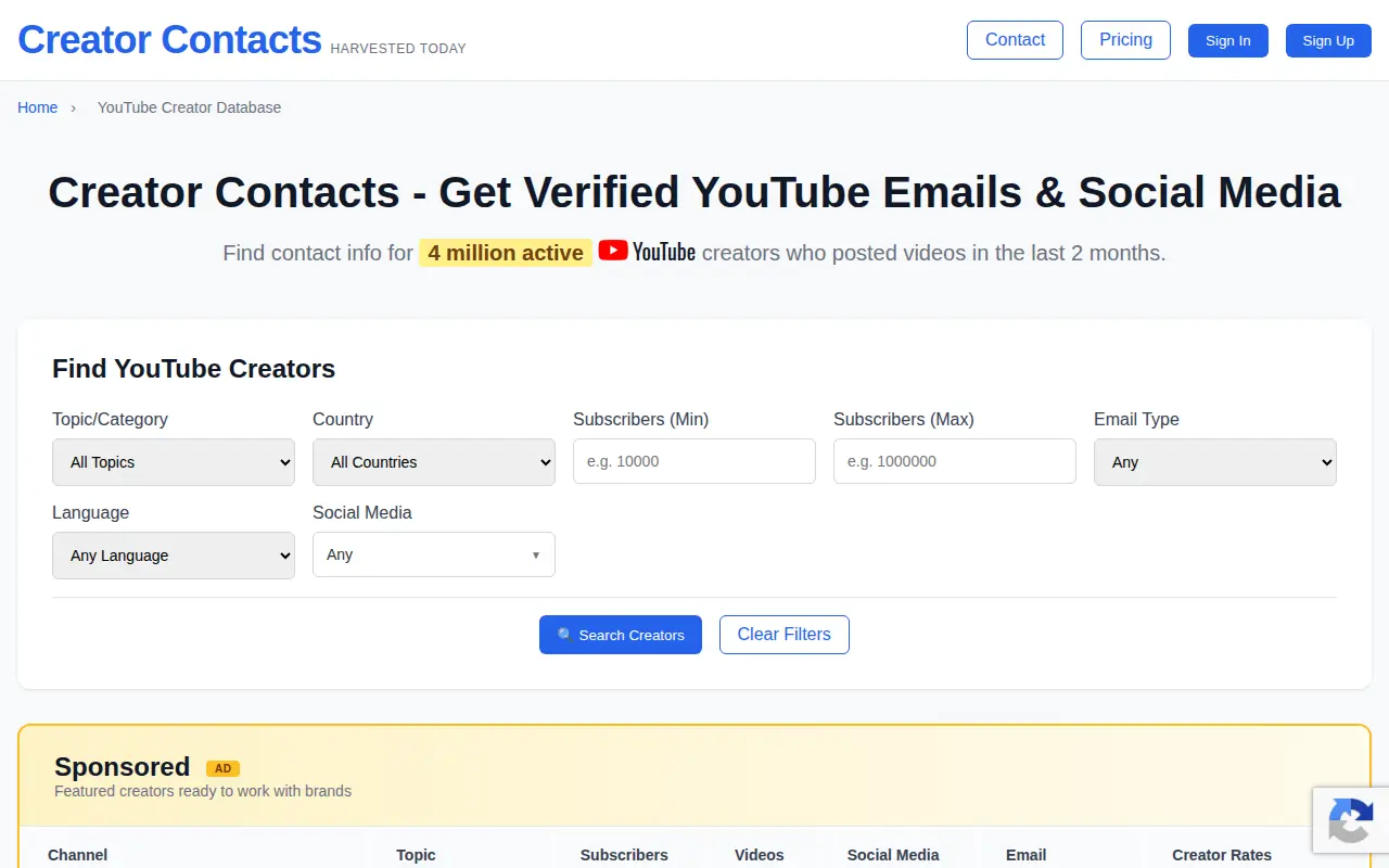 Influencer Database by Creator Contacts
