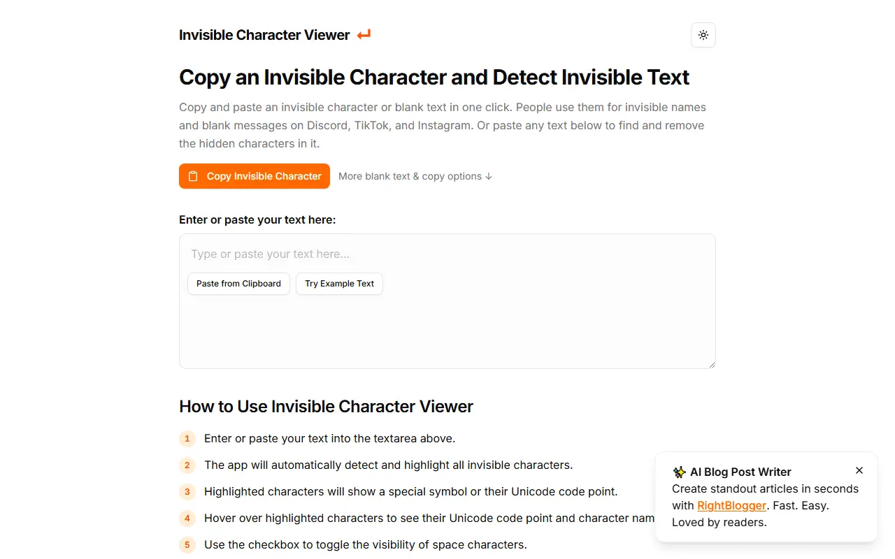 Invisible Character Viewer