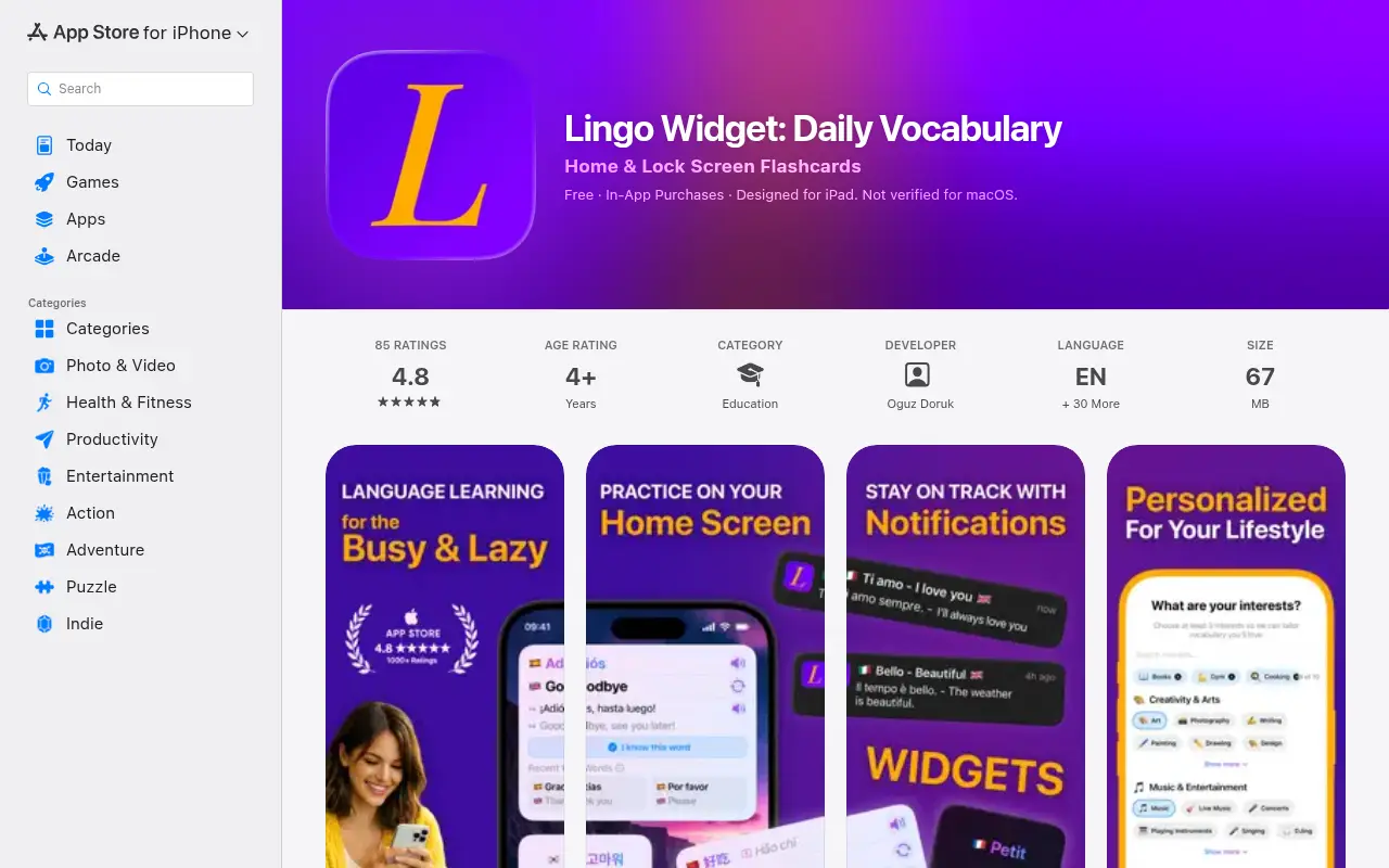 Lingo Widget: Daily Vocabolary