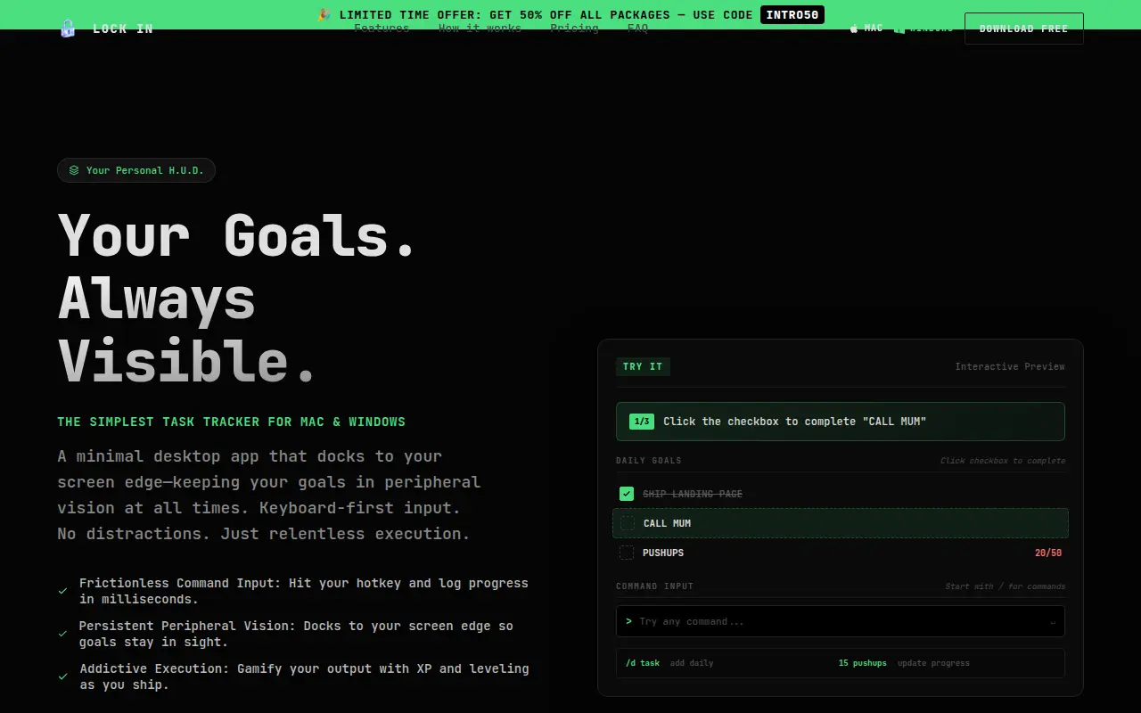 Lock In - Command-Driven Task Tracker