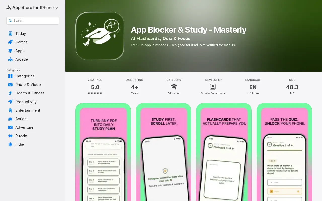 Masterly AI - Study blocker & Quiz