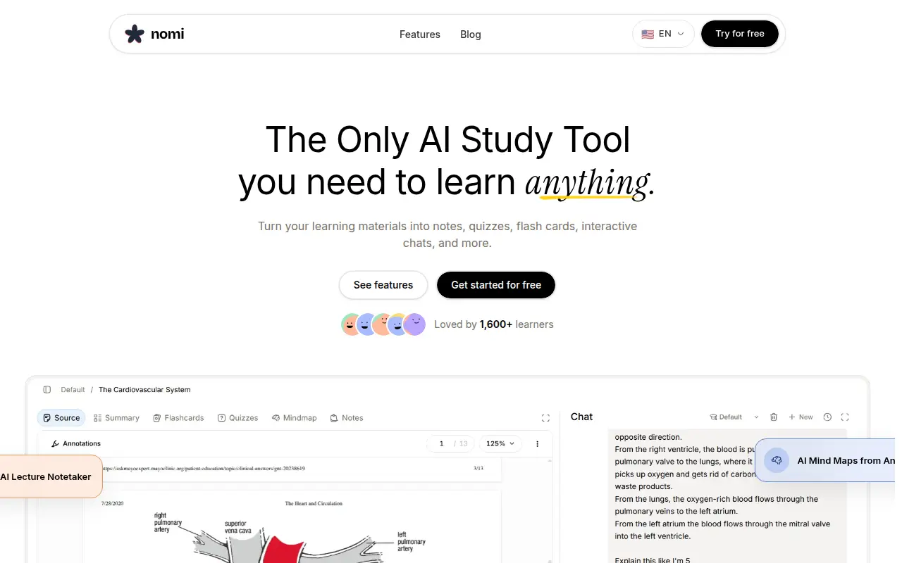 Nomi - AI Tutor and Study Tools