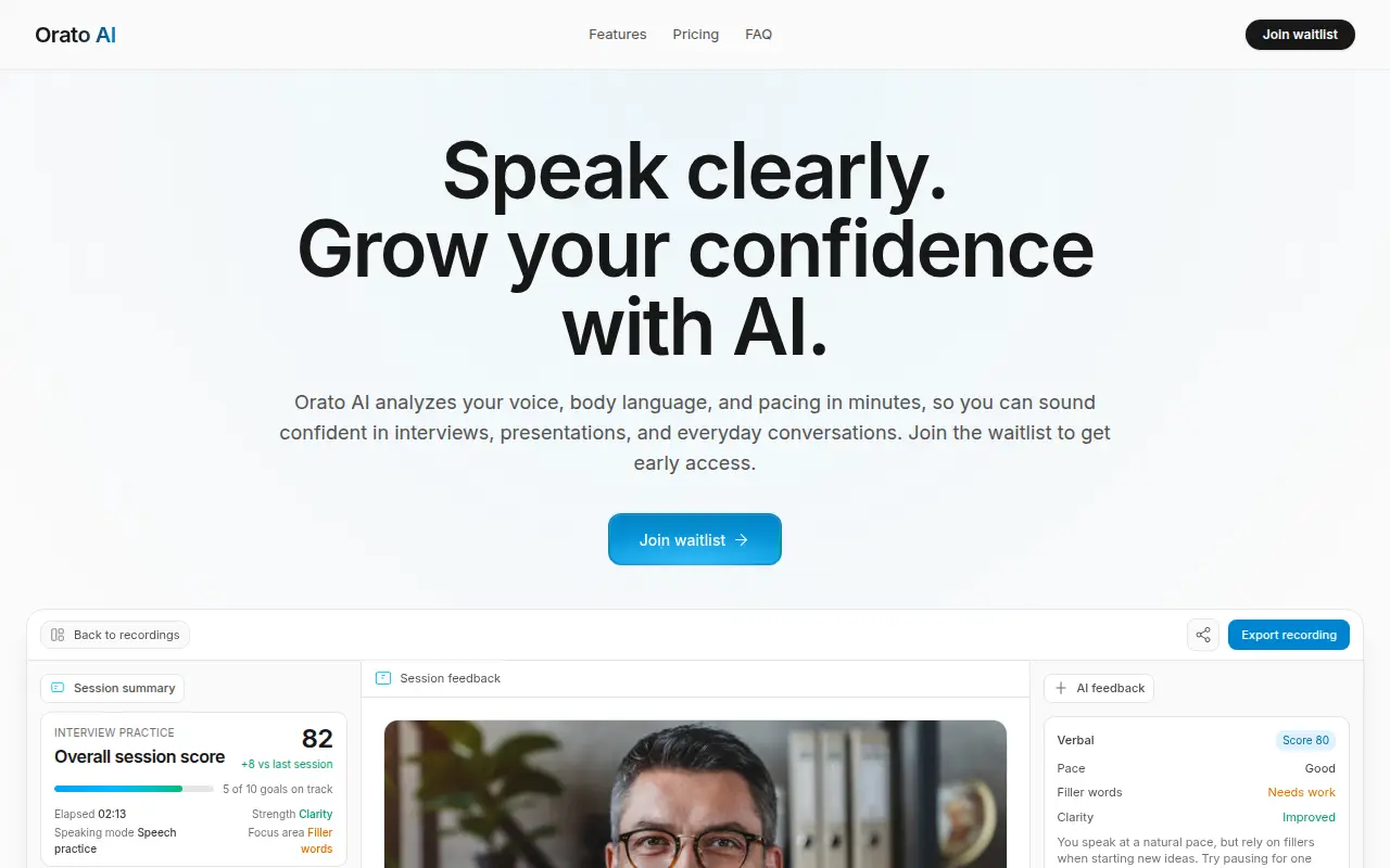 Orato AI: Speak clearly. Grow your confidence with AI.