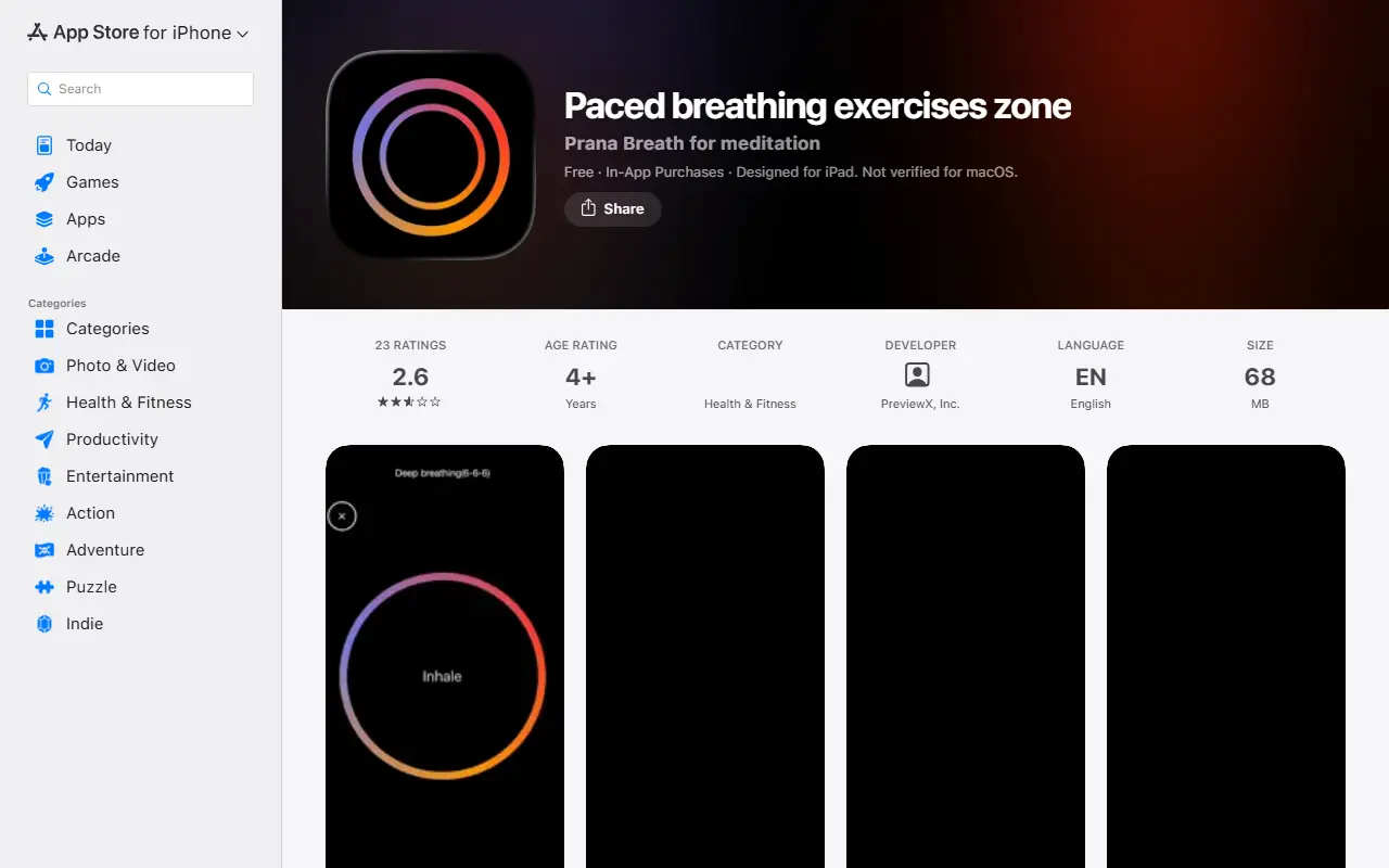Paced breathing exercises zone