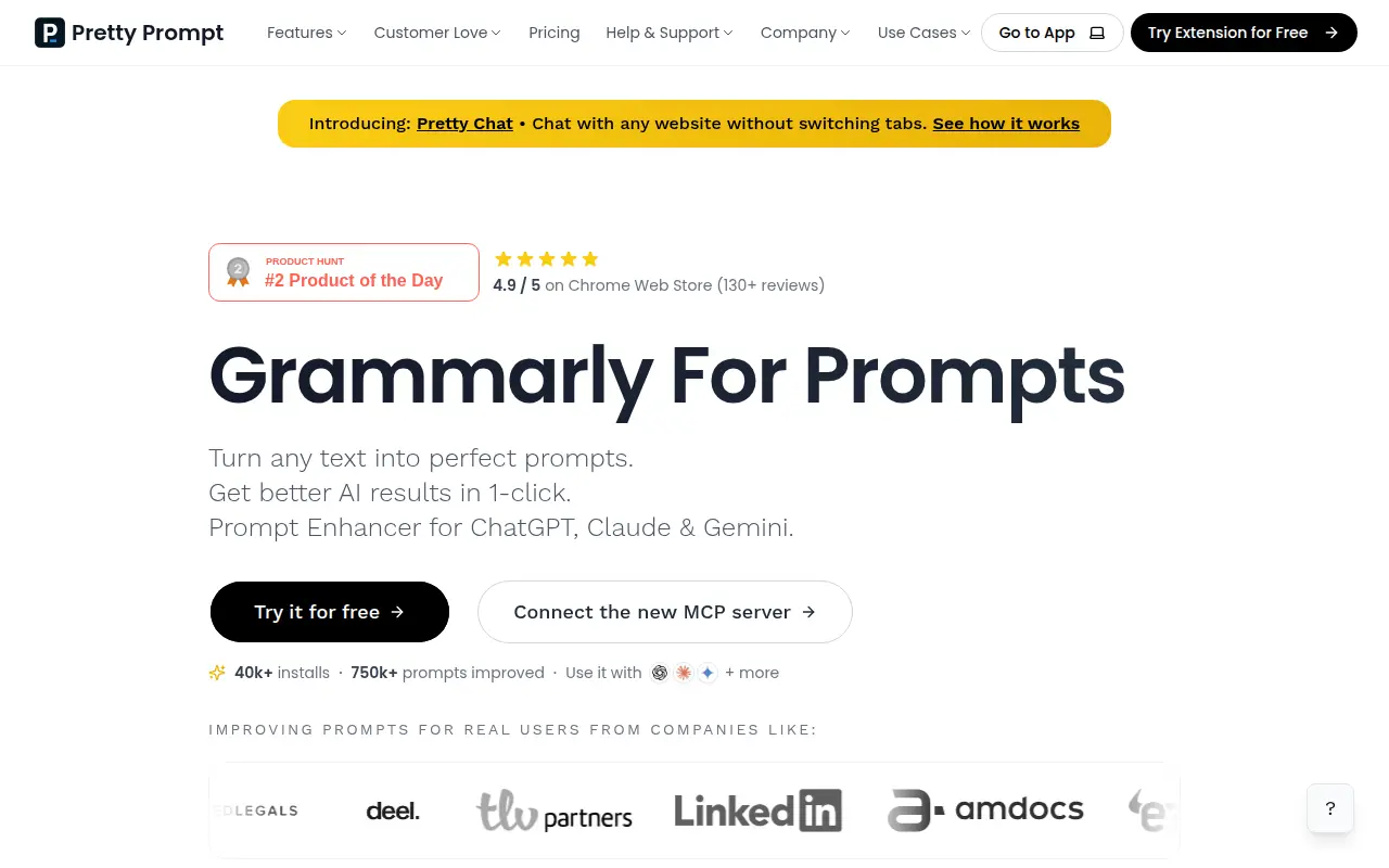 Pretty Prompt 1.0 Extension and Web App