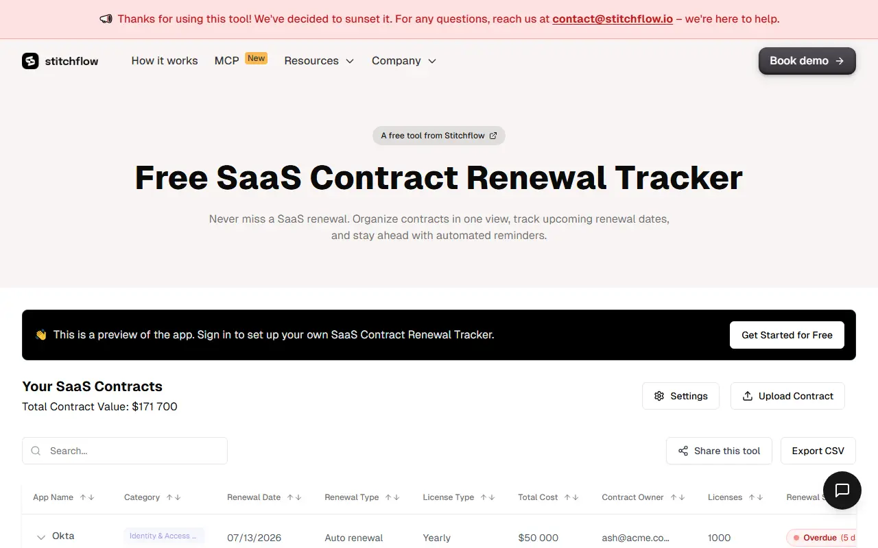 Renewal Tracker by Stitchflow