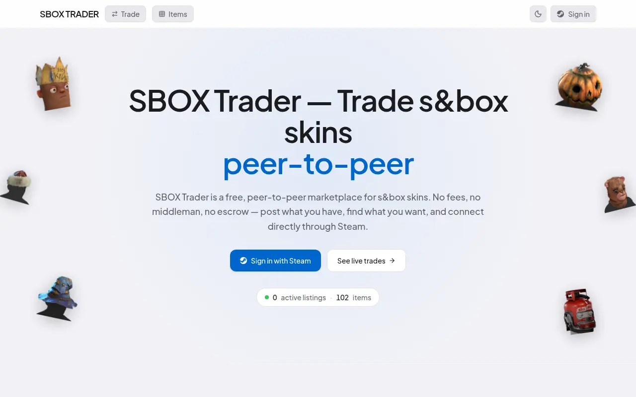 SboxTrader — Free s&box Skin Marketplace