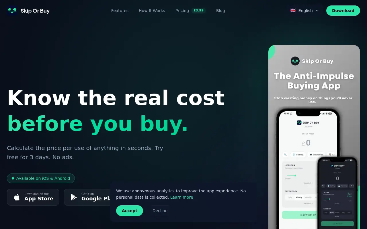 Skip or Buy: Cost per use