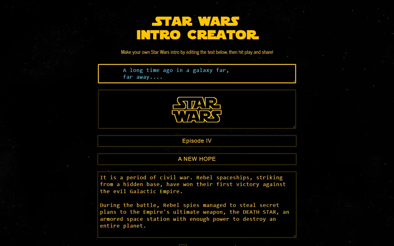 Star Wars Intro Creator