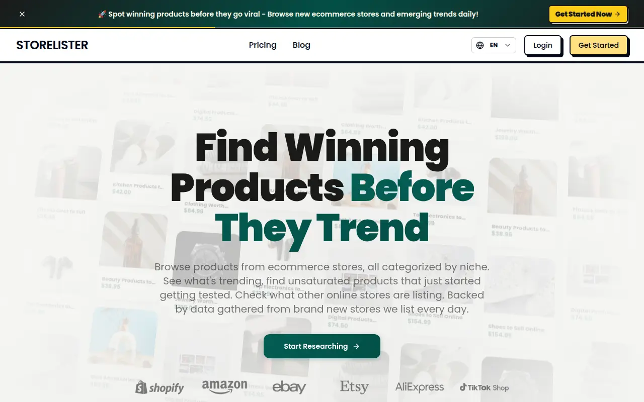 Storelister - Product Research Tool