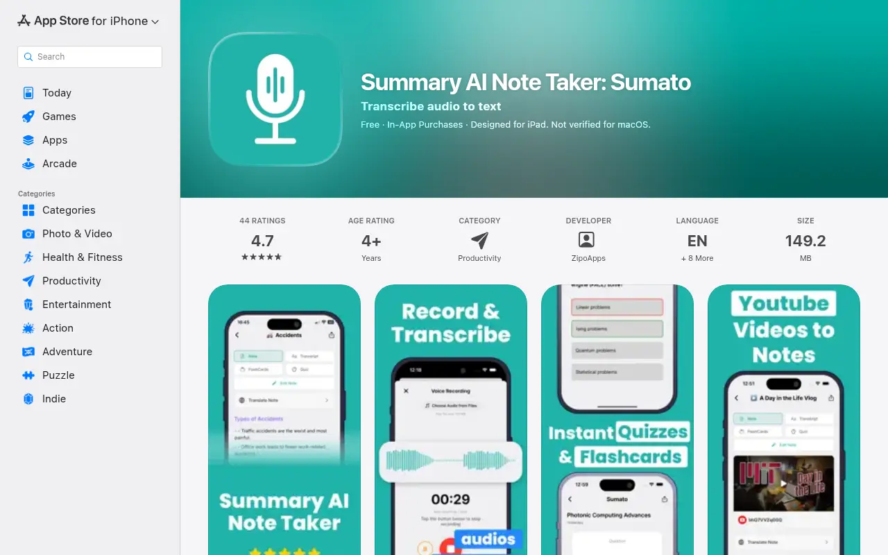 Summary AI Note Taker - Sumato