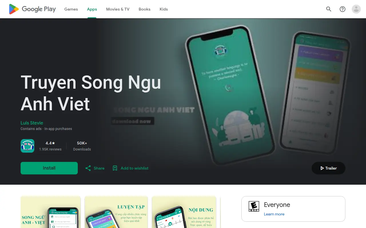 Truyện song ngữ Anh Việt, có audio để nghe